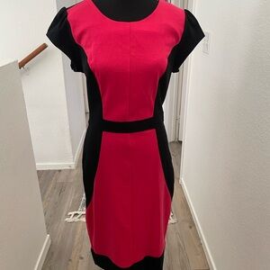 Pink and Black Sheath Mini Dress with Puff Sleeves